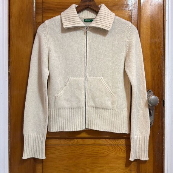 United Colors of Benneton Cream Knit Turtleneck Cardigan Women’s Small - Picture 1 of 6